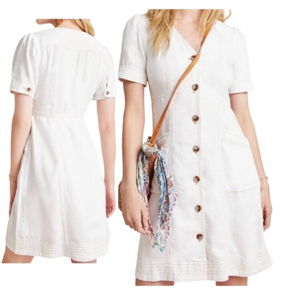 Anthropologie Pilcro & Letterpress Size 2 Button-Front Denim Dress White Jean